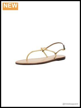 Leather Flat Slingback Sandals with Gold-Tone Hardware